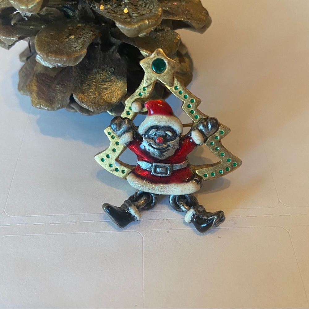 VINTAGE AJMC Enamel Santa Christmas Brooch Pin